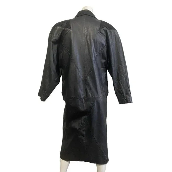 Winlit Black Leather Trench Coat With Suede Trim Size XS Read